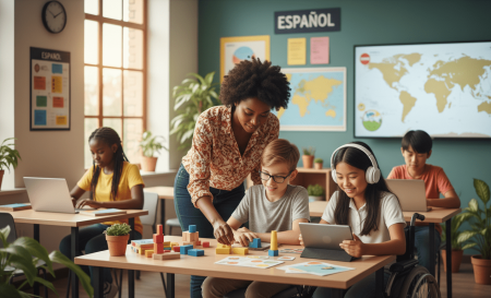 Alumnado NEAE recibiendo apoyo educativo en aula inclusiva